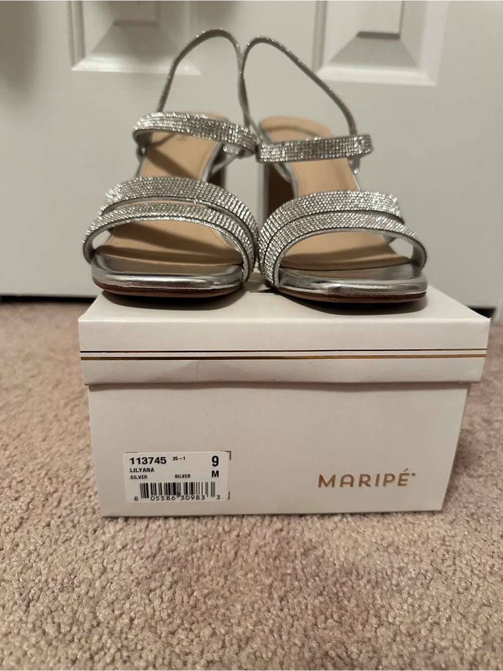 Maripe Silver Crystal Strappy Slingback Sandals